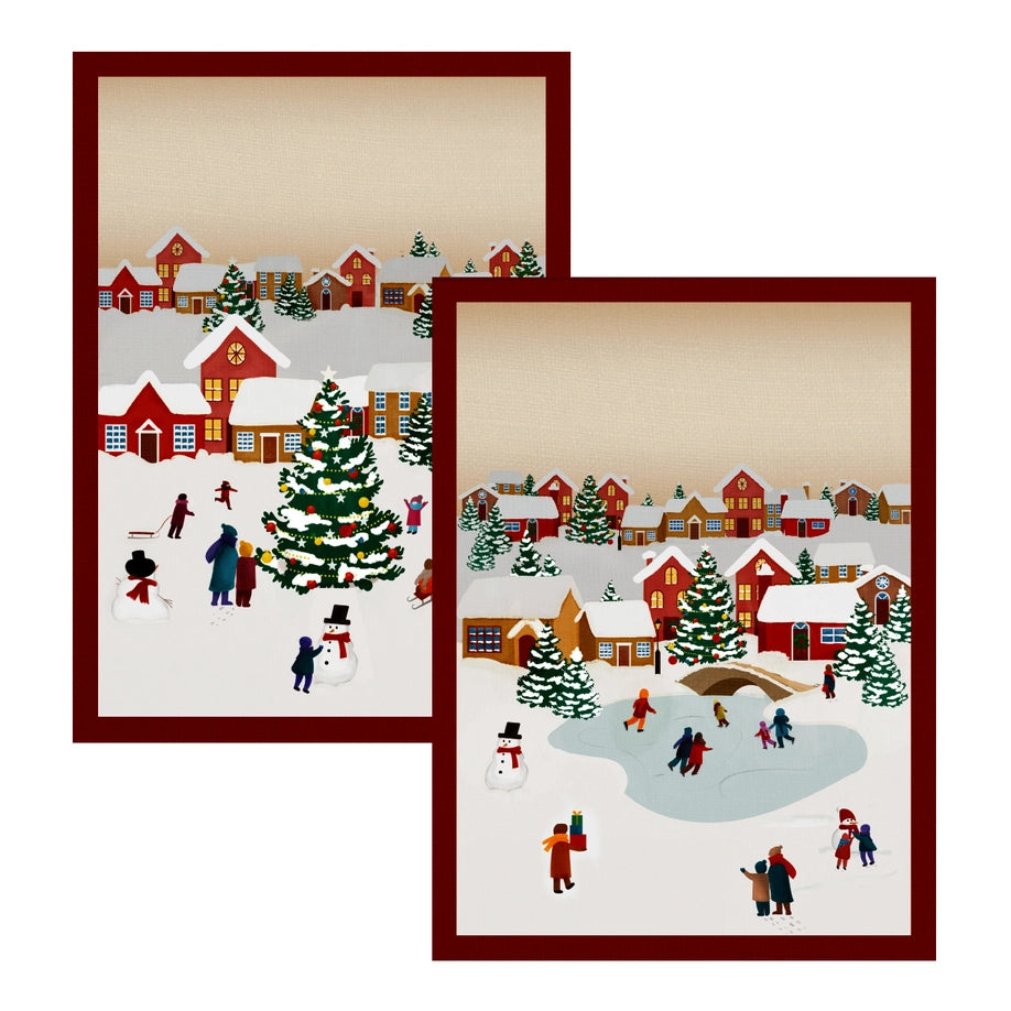 Juego de 2 paños de cocina navideños - Paisaje navideño