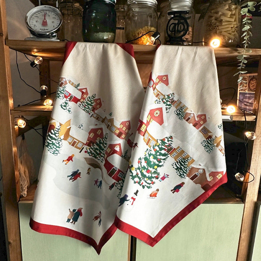 Juego de 2 paños de cocina navideños - Paisaje navideño