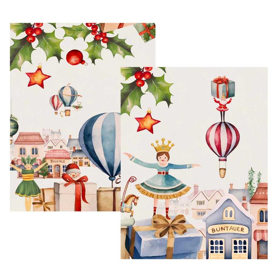 Juego navideño de 2 paños de cocina, globos aerostáticos, globos aerostáticos