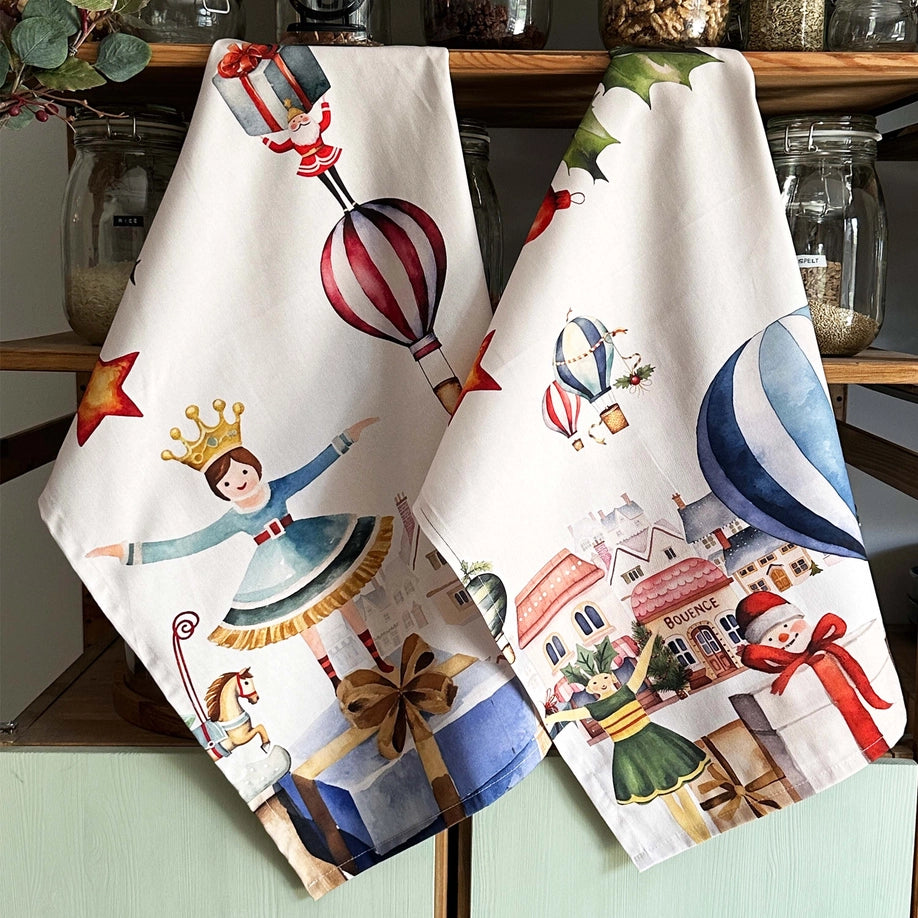 Juego navideño de 2 paños de cocina, globos aerostáticos, globos aerostáticos