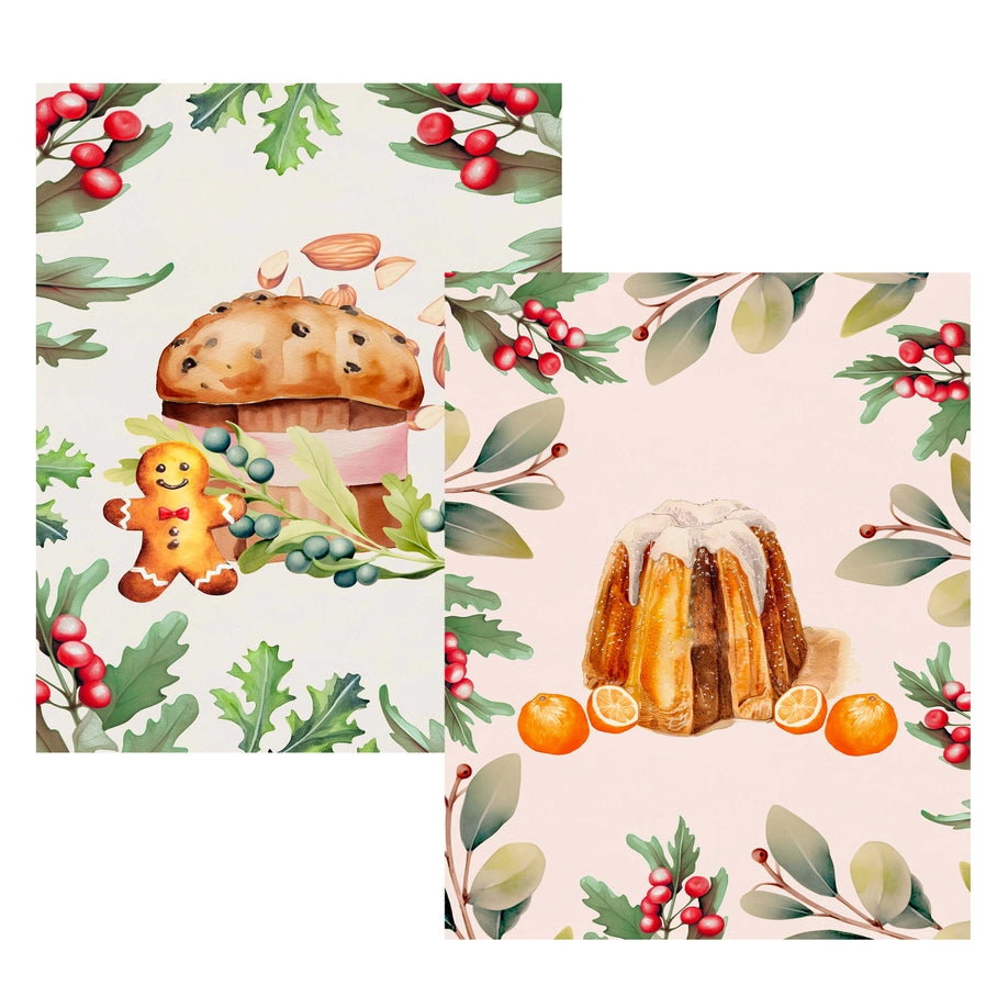 Juego navideño de 2 paños de cocina - Mesa italiana Pandoro