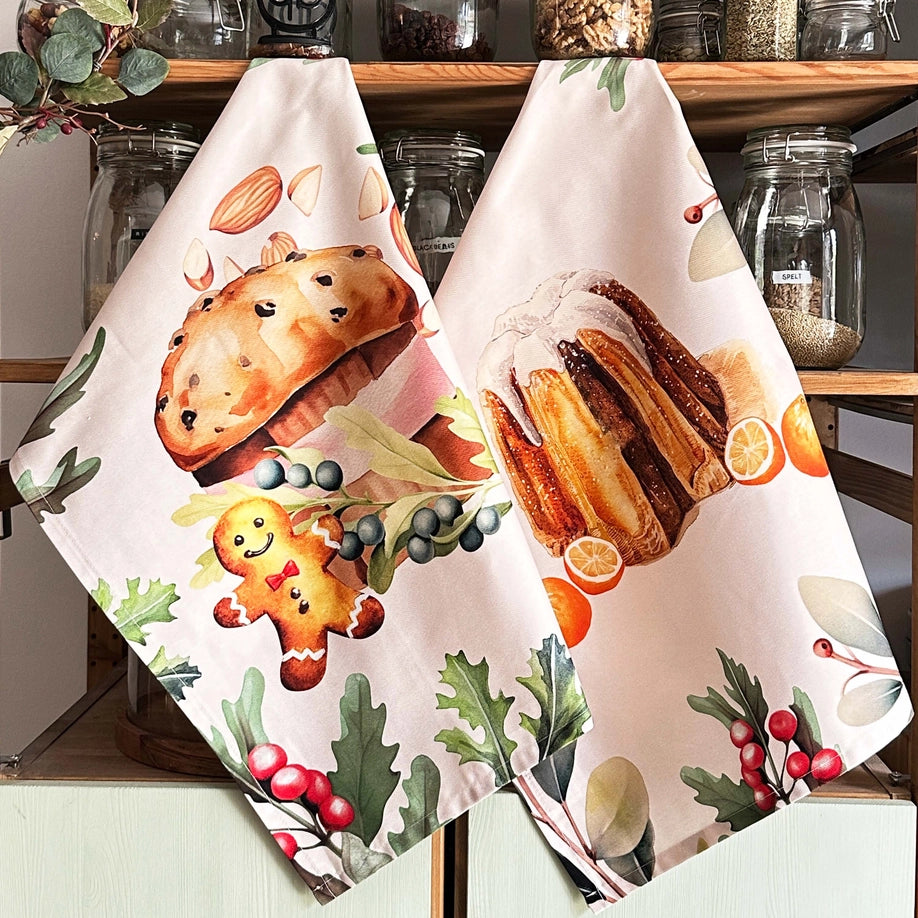 Juego navideño de 2 paños de cocina - Mesa italiana Pandoro
