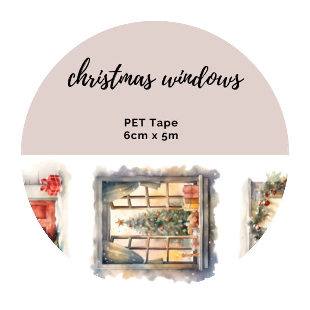 Cinta adhesiva . Ventanas navideñas - PET PRECORTADA 6 cm x 5 m