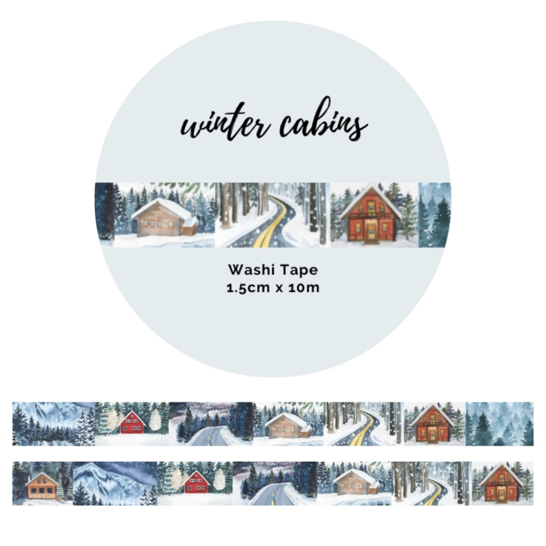 Cinta Adhesiva Winter Cabins - 15 mm x 10 m