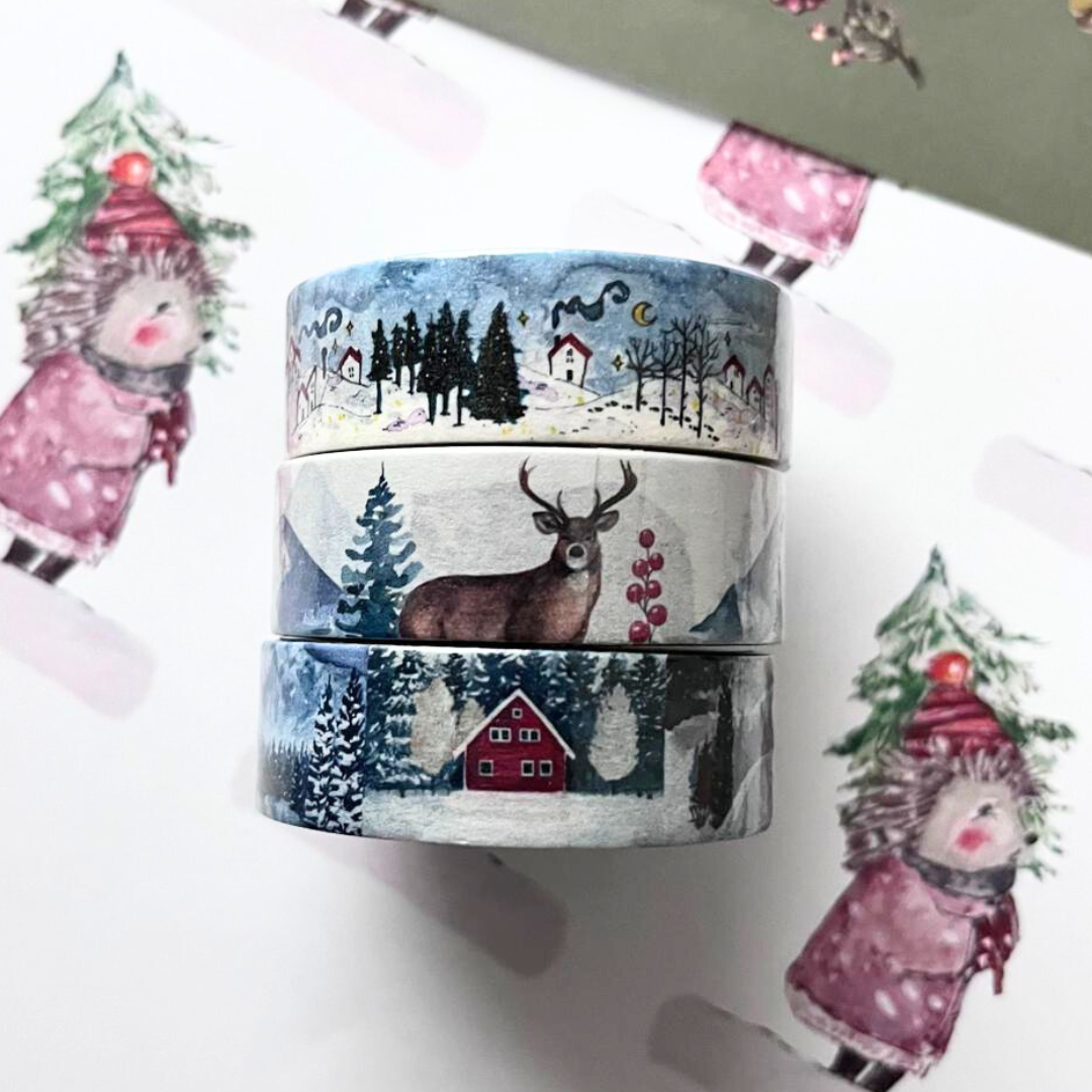 Cinta Adhesiva Winter Cabins - 15 mm x 10 m