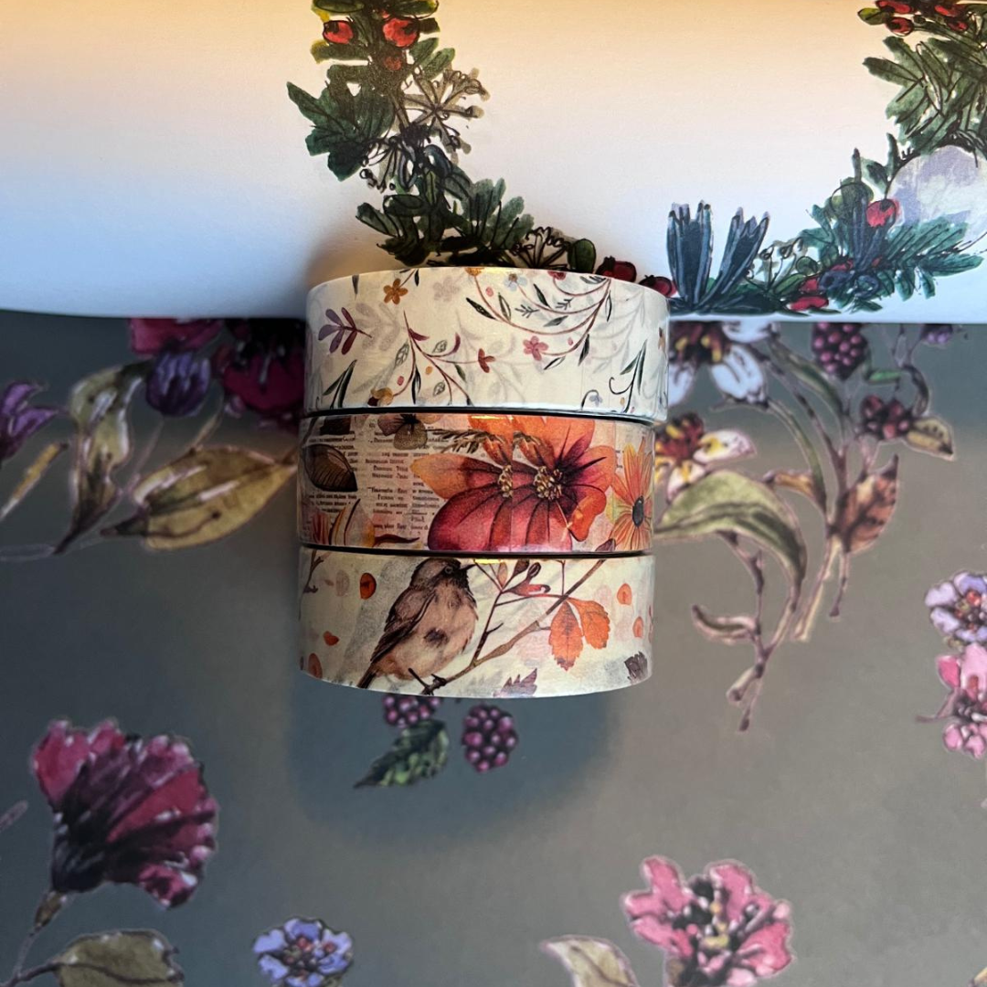 Cinta adhesiva - Estampado floral - 15 mm x 10 m