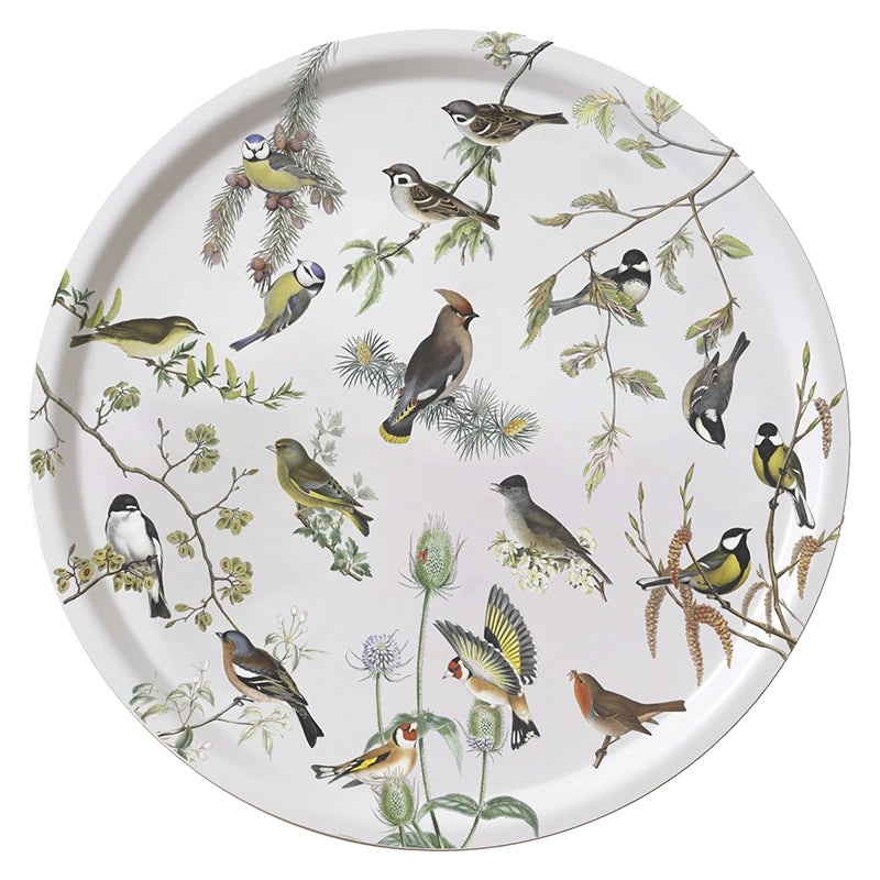 Bandeja para servir de madera de abedul con diseño de pájaros de jardín