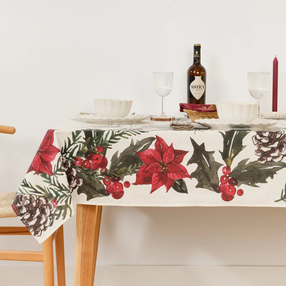 Mantel Resinado Antimanchas Christmas Flowers 250 x 140 cm