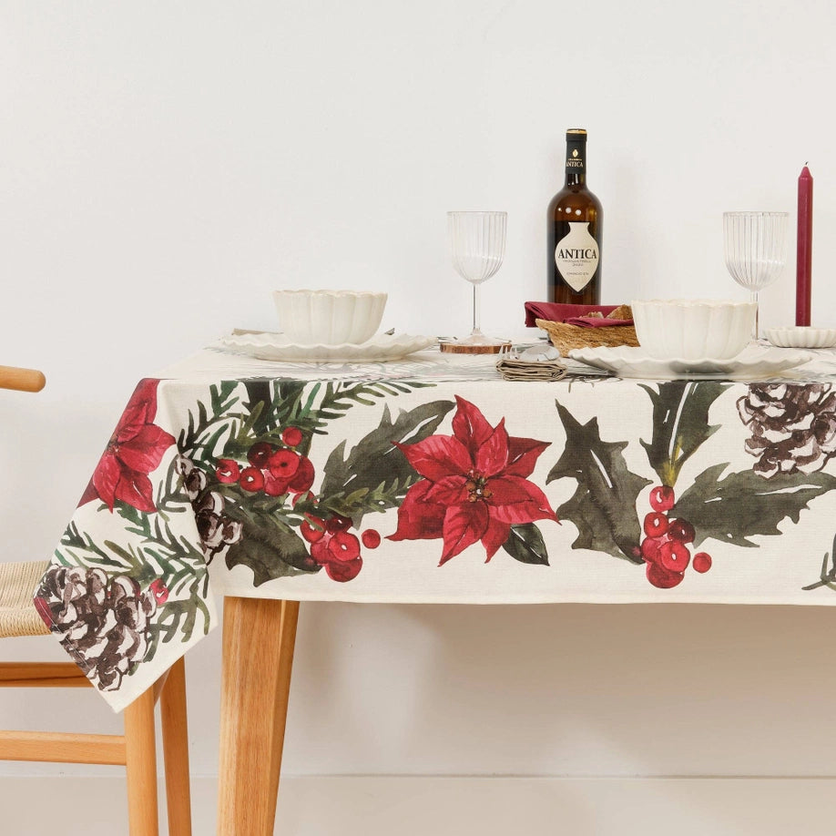 Mantel Resinado Antimanchas Christmas Flowers 250 x 140 cm