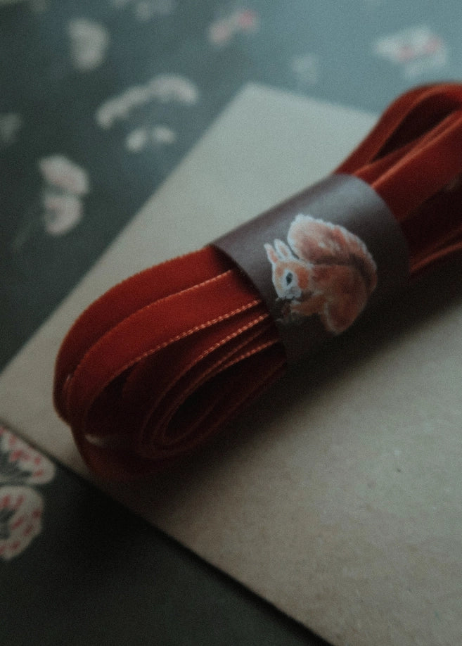 Cinta de terciopelo rojo/marrón de 3 m de largo y 9 mm de ancho