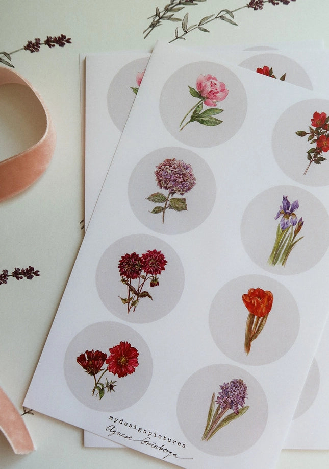 Juego de 8 pegatinas de Flores