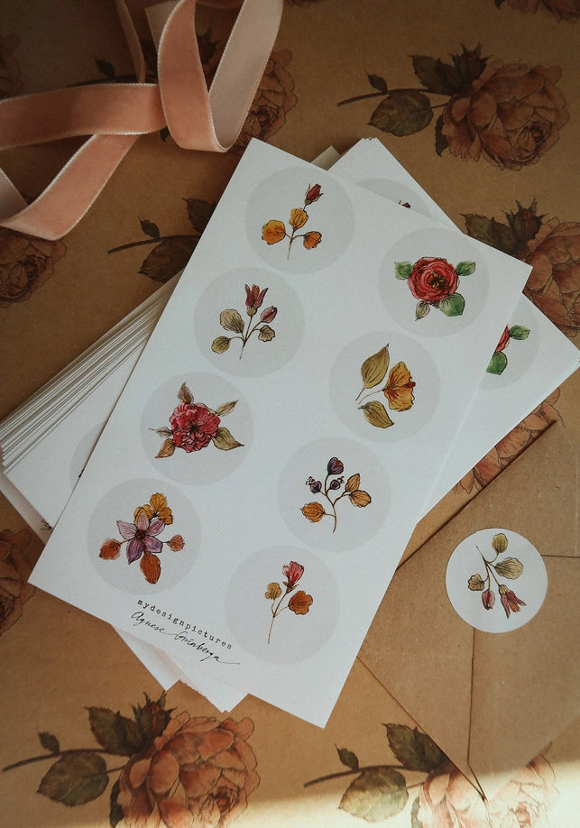Juego de 8 pegatinas Florales