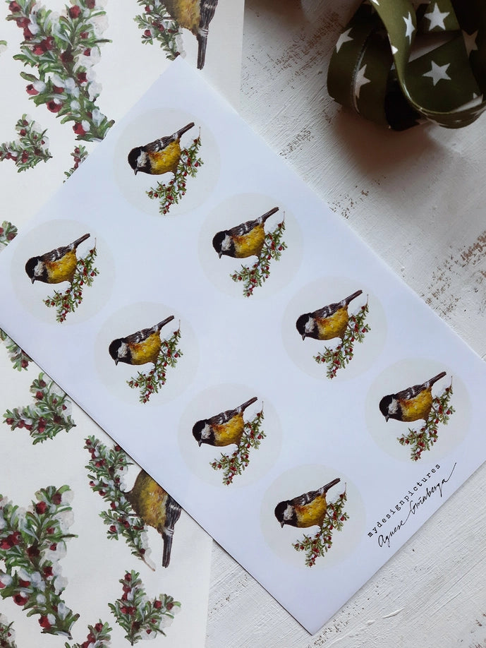 Juego de 8 pegatinas Tit Birds