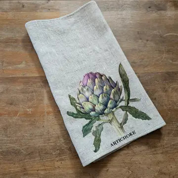 Paño de cocina 100% lino con estampado de Alcachofas - 2 Unds.