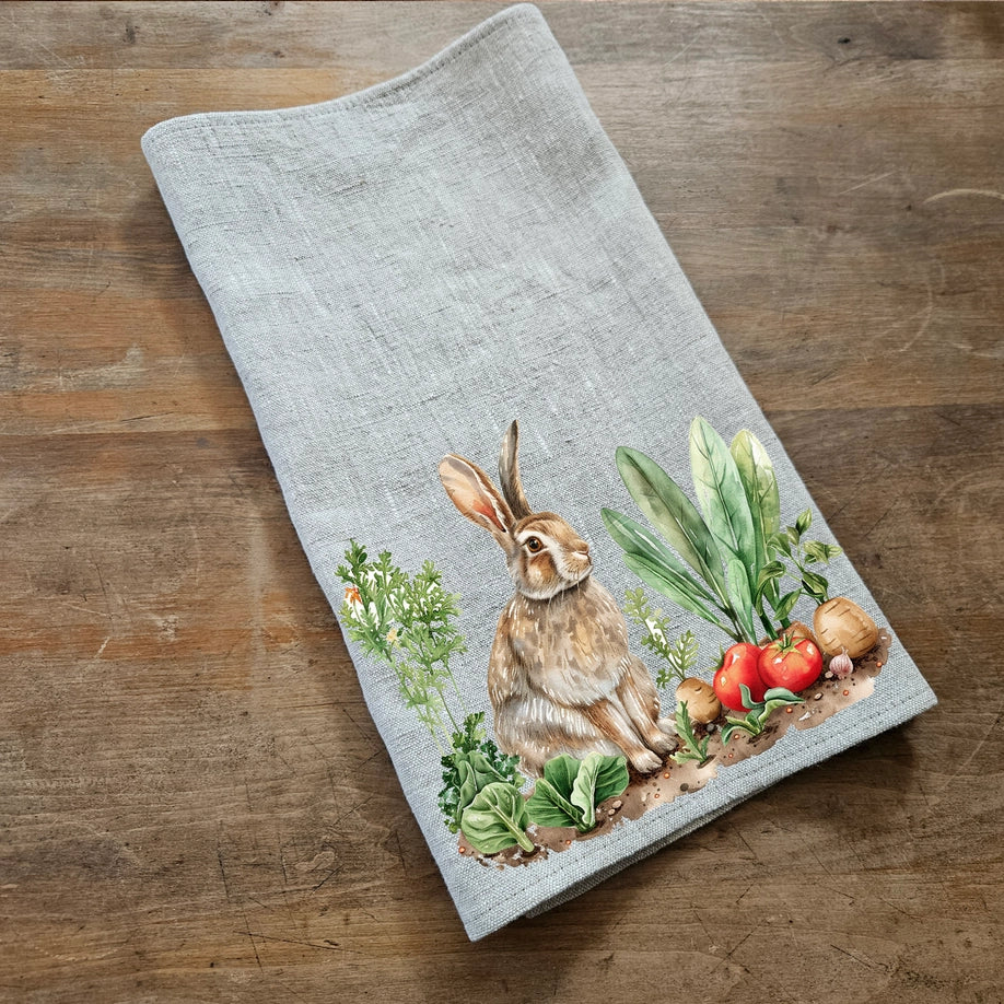 Paño de cocina 100% lino con estampado de Conejo - 2 Unds.