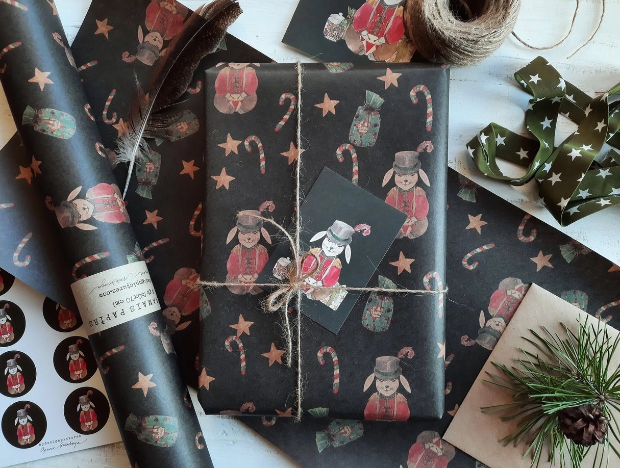 Papel de regalo Kraft con diseño de conejo