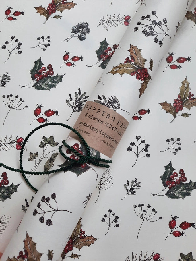 Juego de 3 piezas de papel de regalo con flores de invierno de color blanco puro