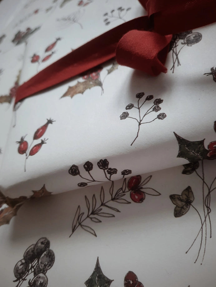 Juego de 3 piezas de papel de regalo con flores de invierno de color blanco puro