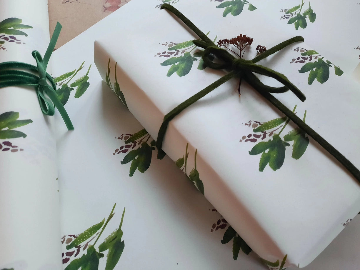 Juego de 3 piezas de papel de regalo de color blanco puro con hojas verdes