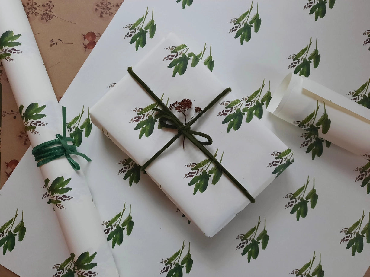 Juego de 3 piezas de papel de regalo de color blanco puro con hojas verdes