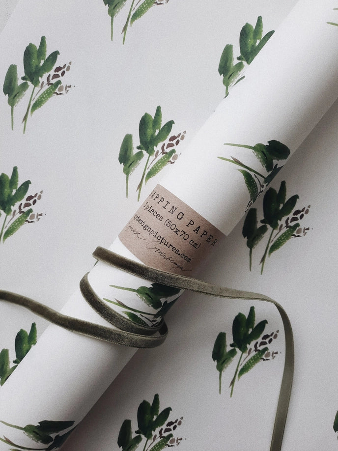 Juego de 3 piezas de papel de regalo de color blanco puro con hojas verdes