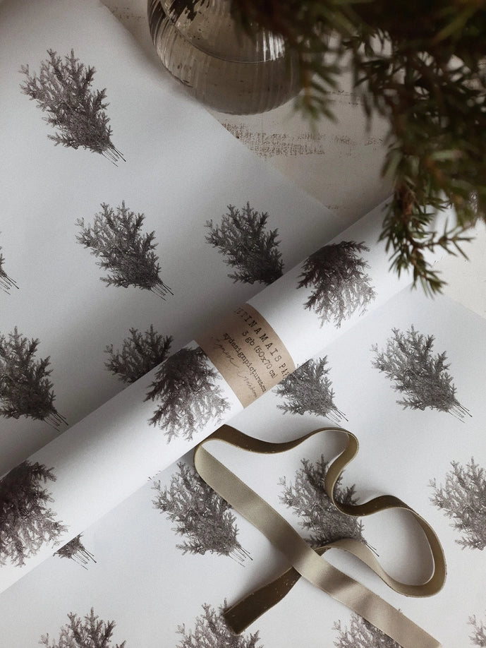 Juego de 3 piezas de papel de regalo blanco con ramas de abeto