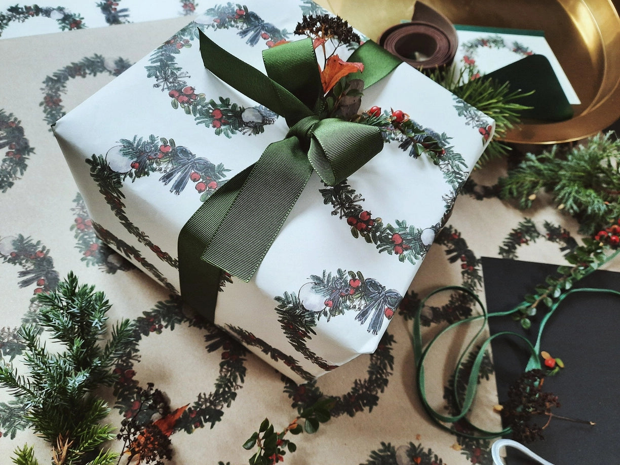 Juego de 3 piezas de papel de regalo blanco puro con forma de corona de Navidad