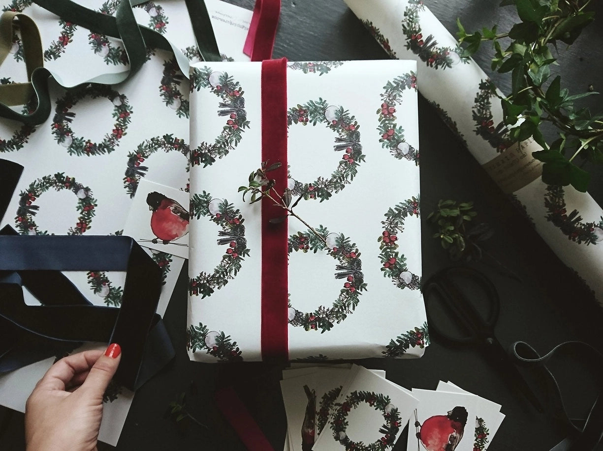 Juego de 3 piezas de papel de regalo blanco puro con forma de corona de Navidad