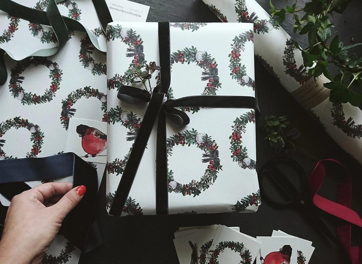 Juego de 3 piezas de papel de regalo blanco puro con forma de corona de Navidad