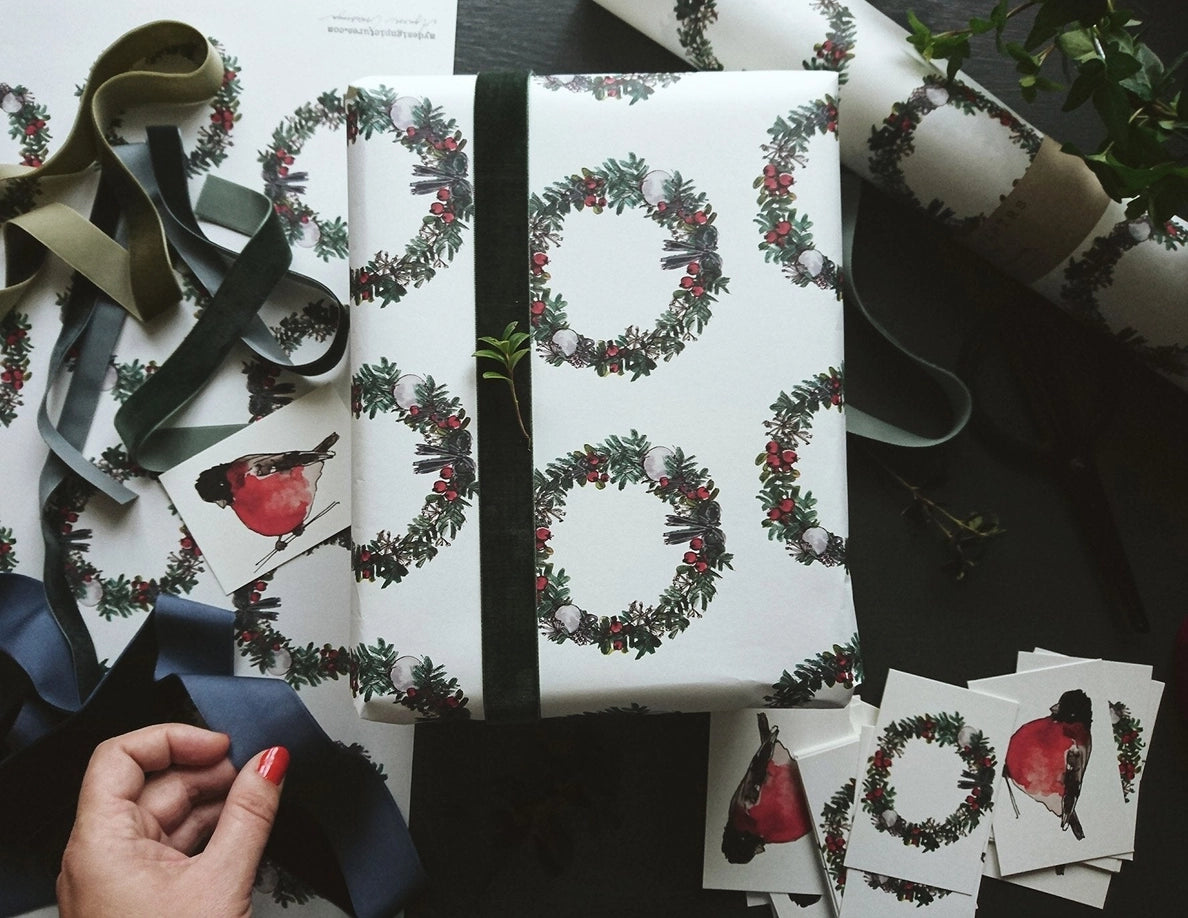 Juego de 3 piezas de papel de regalo blanco puro con forma de corona de Navidad