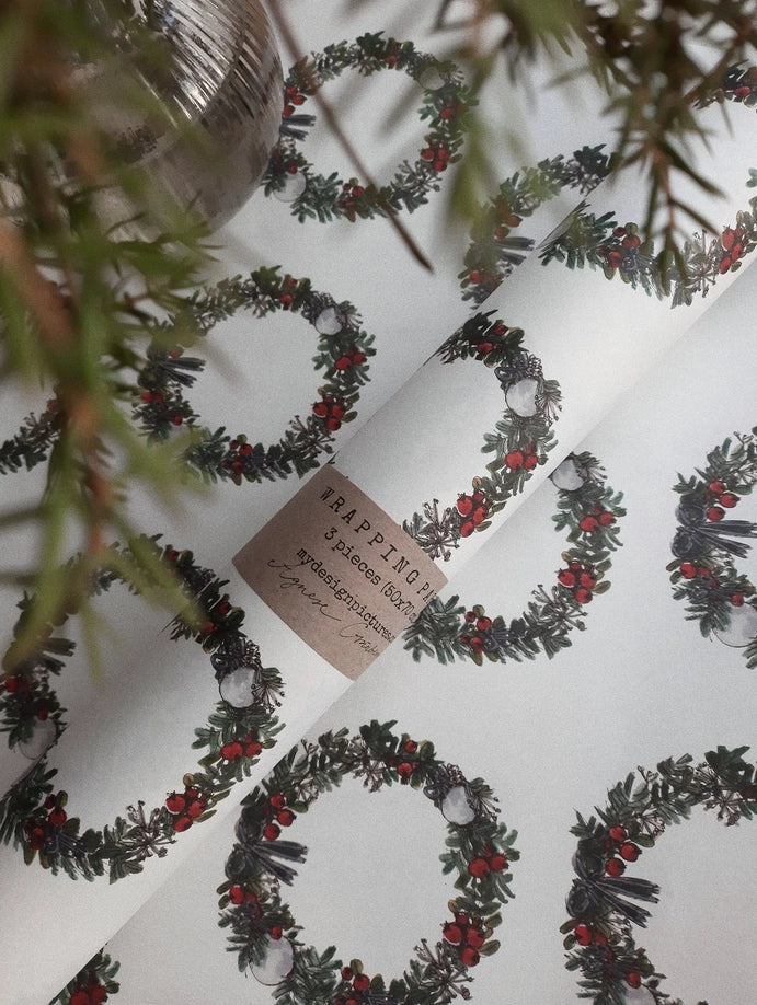 Juego de 3 piezas de papel de regalo blanco puro con forma de corona de Navidad