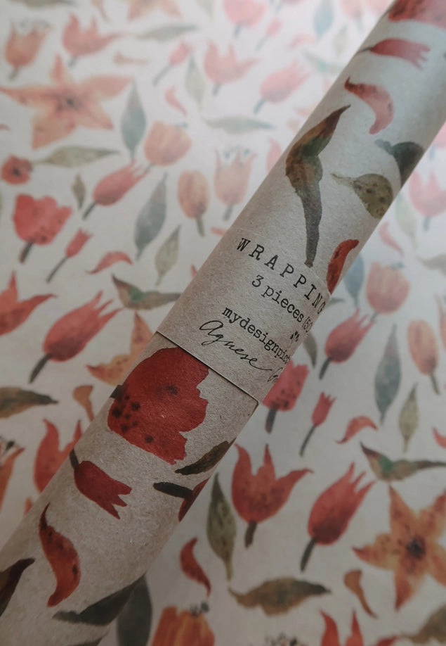 Juego de 3 piezas de papel de regalo Kraft TULIPS