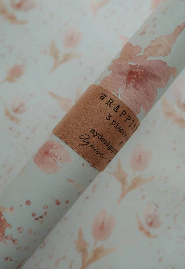 Juego de 3 piezas de papel de regalo con forma de tulipán rosa