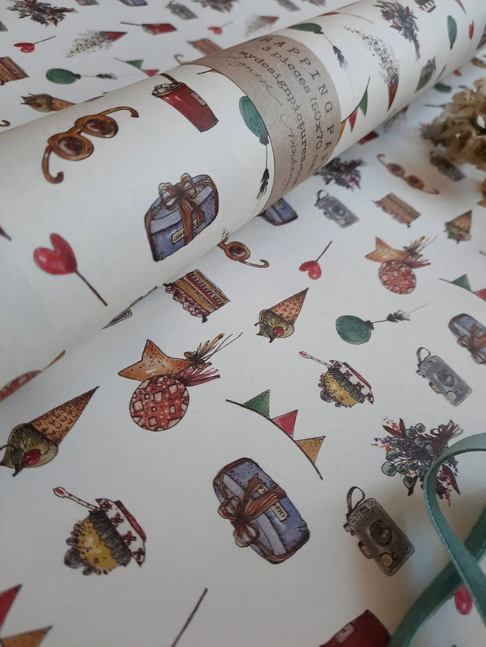 Juego de 3 piezas de papel de regalo para fiestas infantiles de color blanco puro