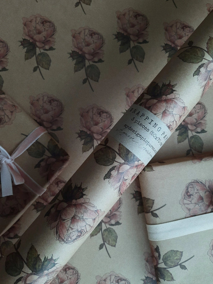 Juego de 3 piezas de papel de regalo vintage Rose Kraft