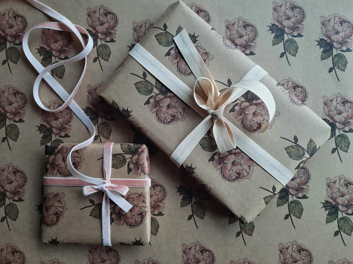 Juego de 3 piezas de papel de regalo vintage Rose Kraft
