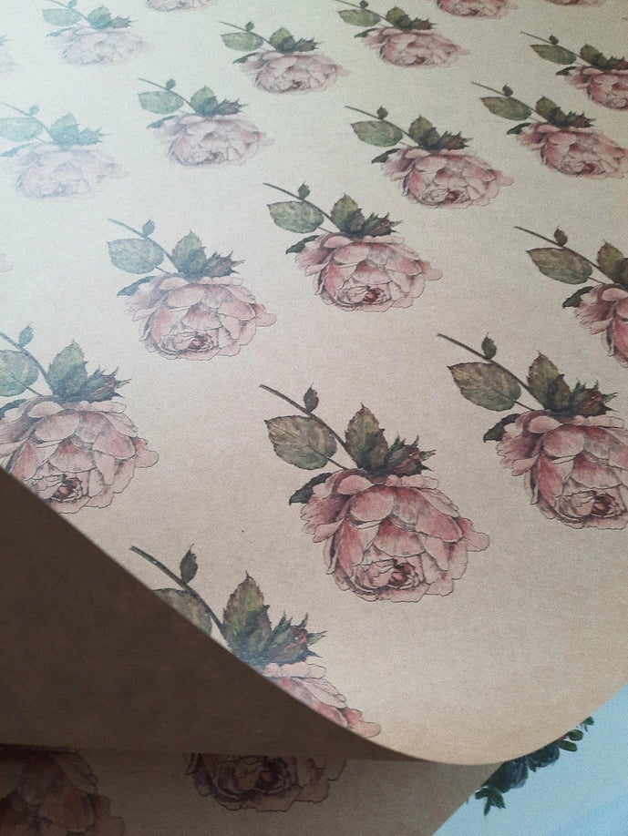 Juego de 3 piezas de papel de regalo vintage Rose Kraft