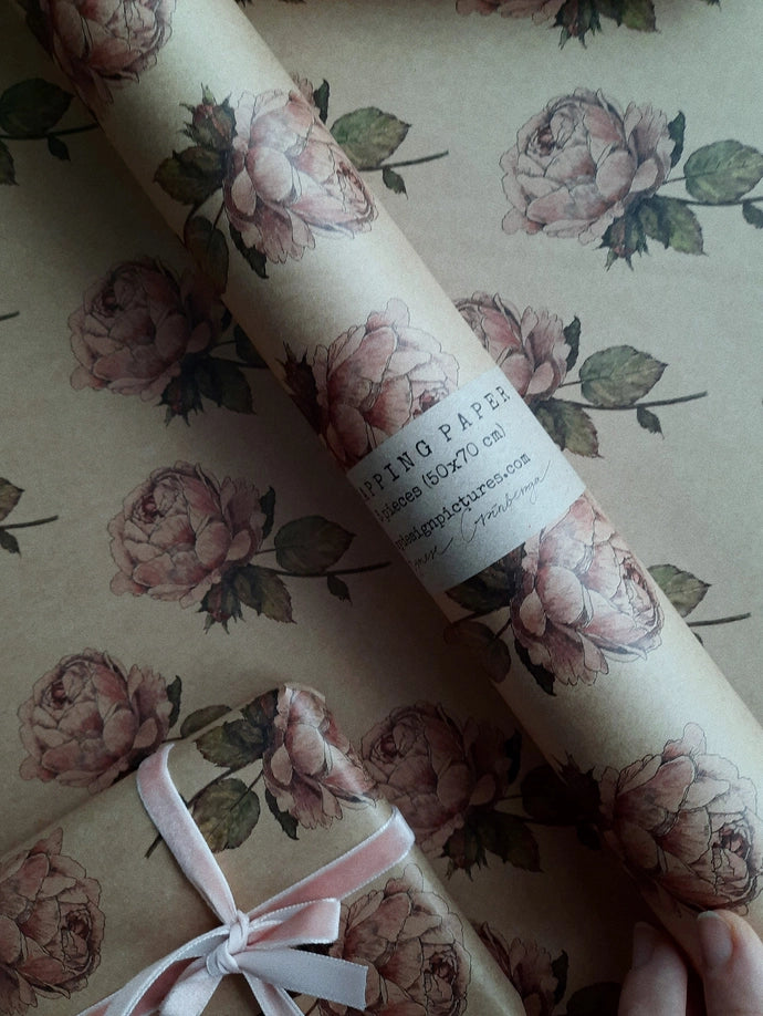 Juego de 3 piezas de papel de regalo vintage Rose Kraft