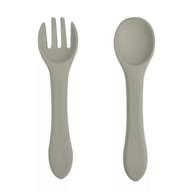Cuchara y tenedor de silicona - Sage