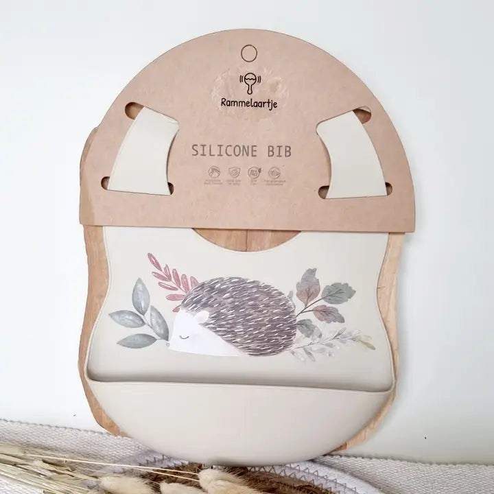 Babero de silicona con bandeja de recogida Hedgehog - Beige