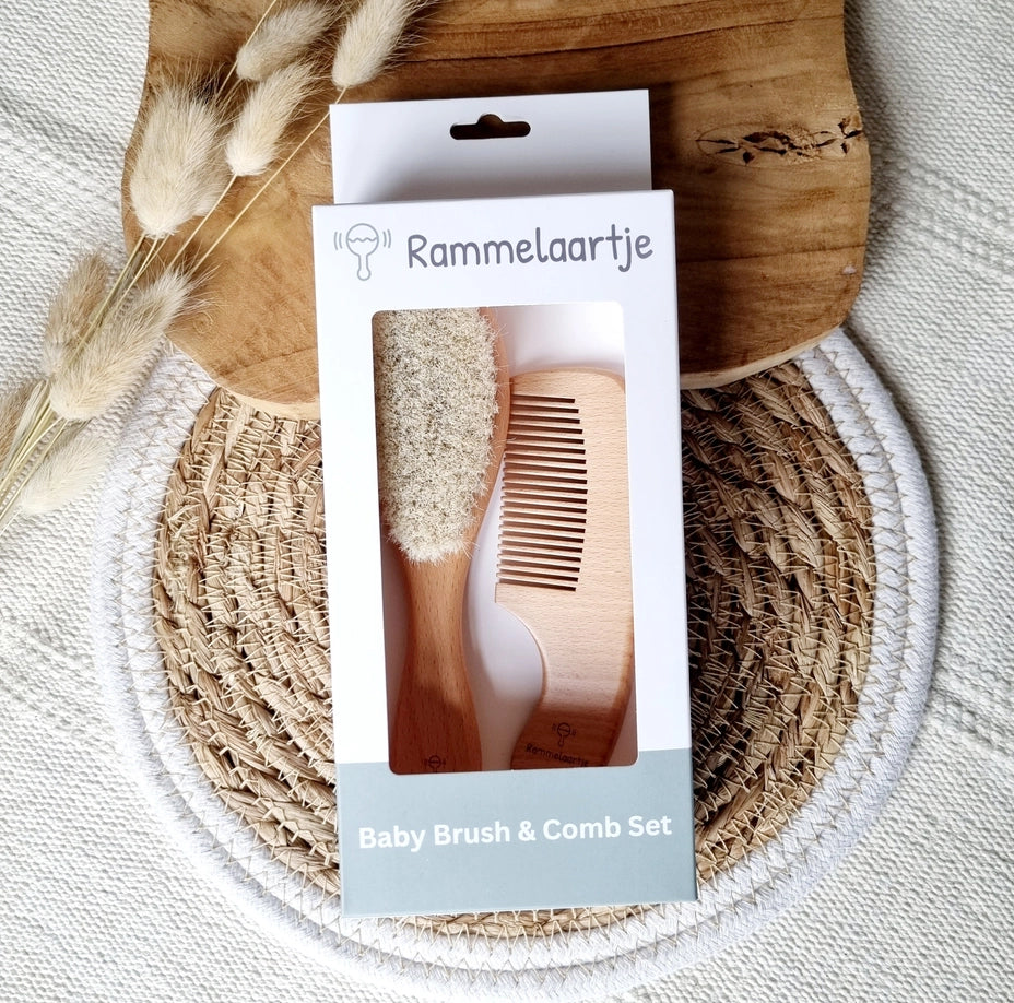 Set de cepillo y peine de madera para bebés, regalo de maternidad