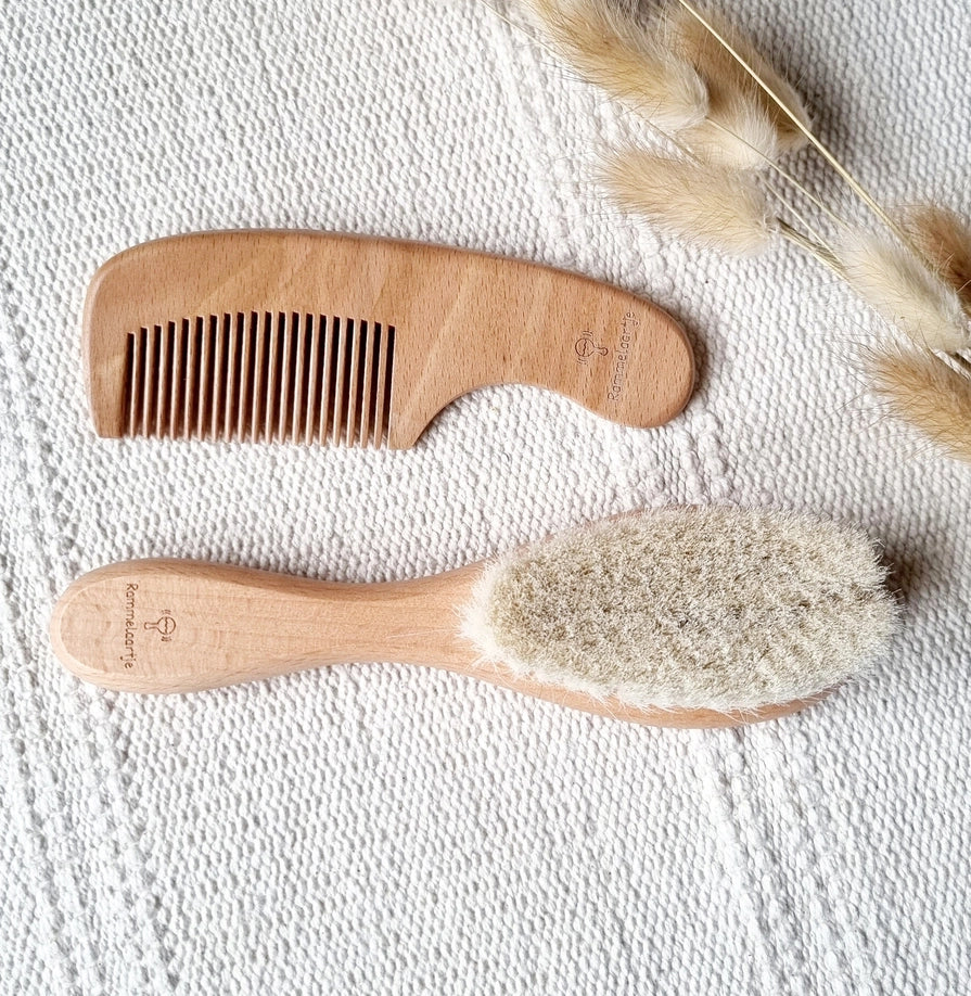 Set de cepillo y peine de madera para bebés, regalo de maternidad