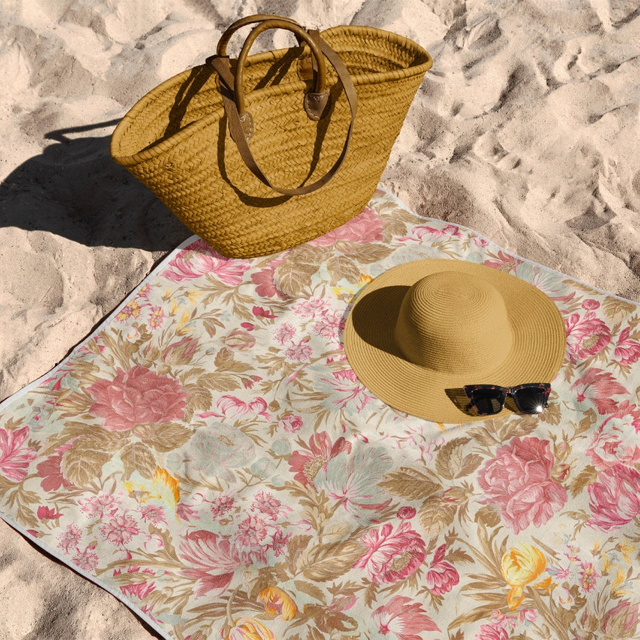 Toalla de playa grande con estampado floral rosa 100x180 cm
