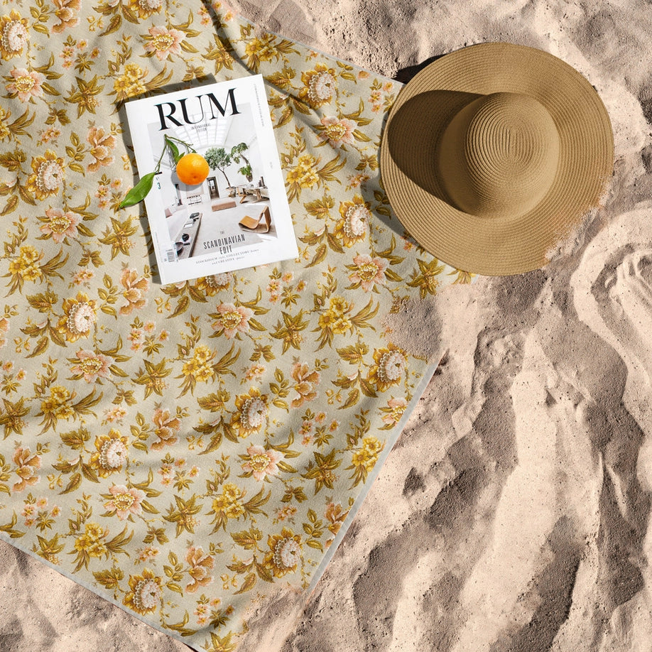 Toalla de playa grande con estampado floral amarillo 100x180 cm