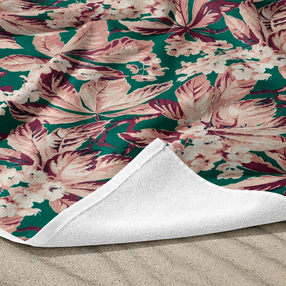 Toalla de playa grande con estampado floral verde 100x180 cm