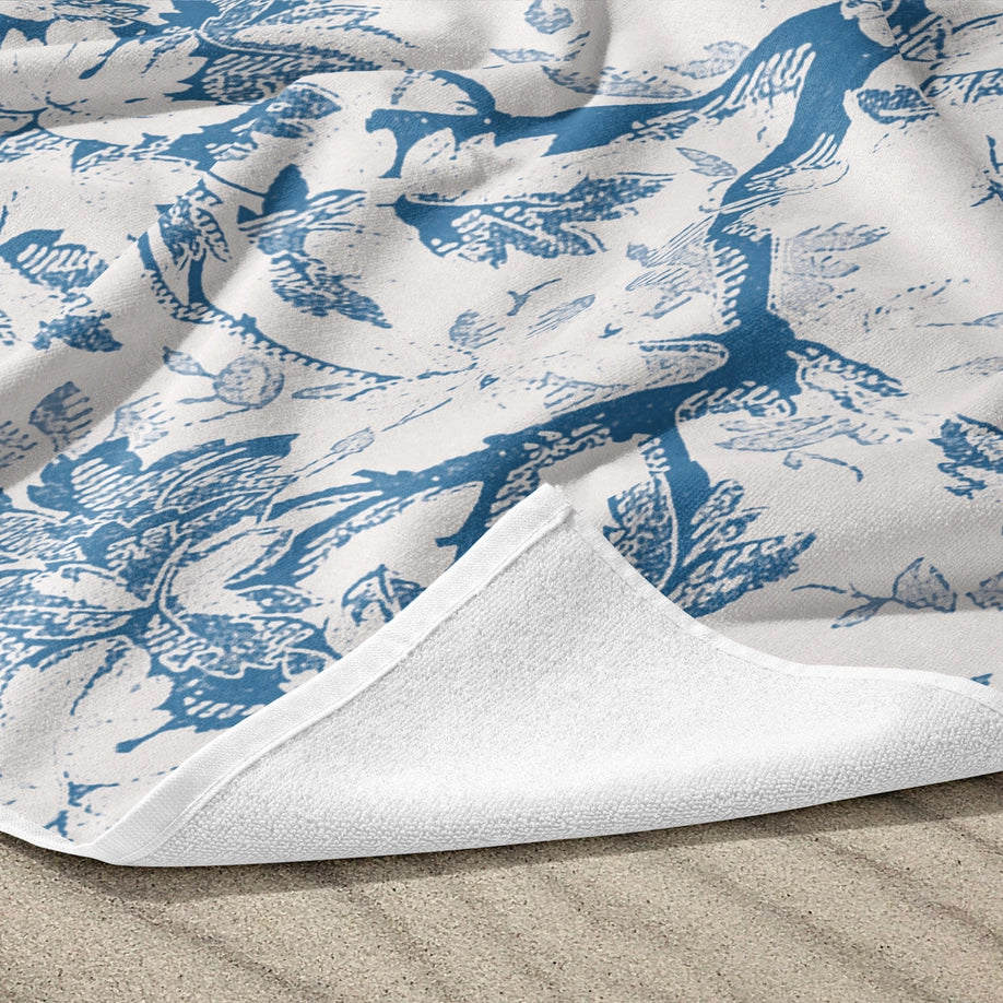 Toalla de playa grande con estampado floral azul de 100x180 cm
